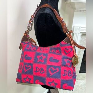 Dooney & Bourke Red/Navy Icon Patchwork Hobo Bag – Rare Vintage Print